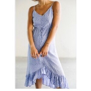 Rails Frida Sky Blue Daisies Midi Dress Small Rayon/Viscose Blend Button-Front W